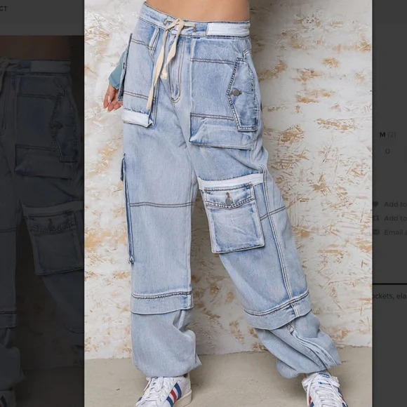 POL Light Wash Cargo Utility Jean Jogger Pants Y2K SR20 - Picture 6 of 10